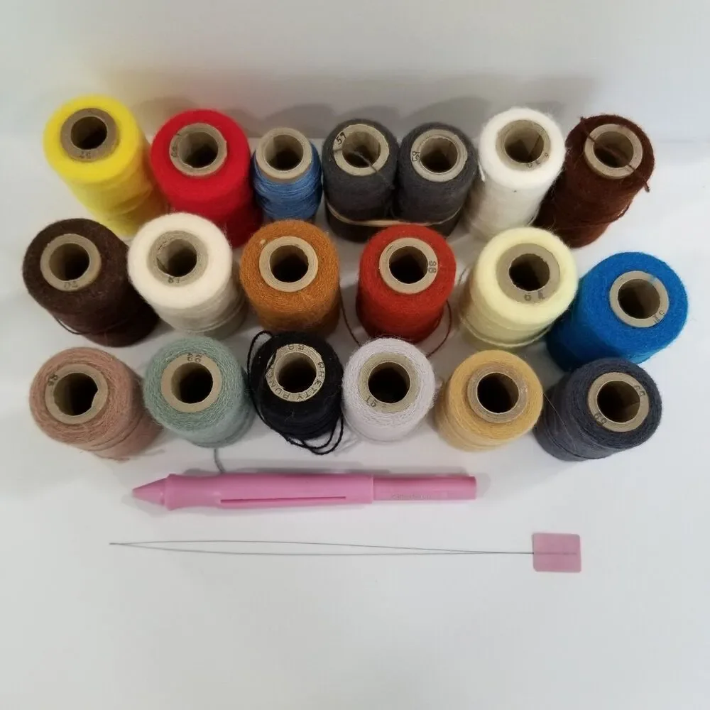 Pretty Punch Embroidery Yarn Lot of 19 Used + Original Punch Needle